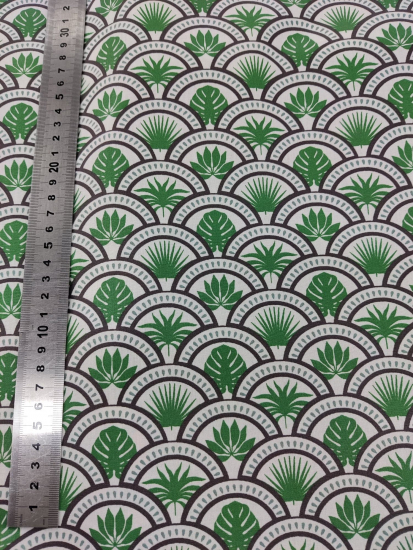 Tissu coton enduit feuilles vertes et demi cercles